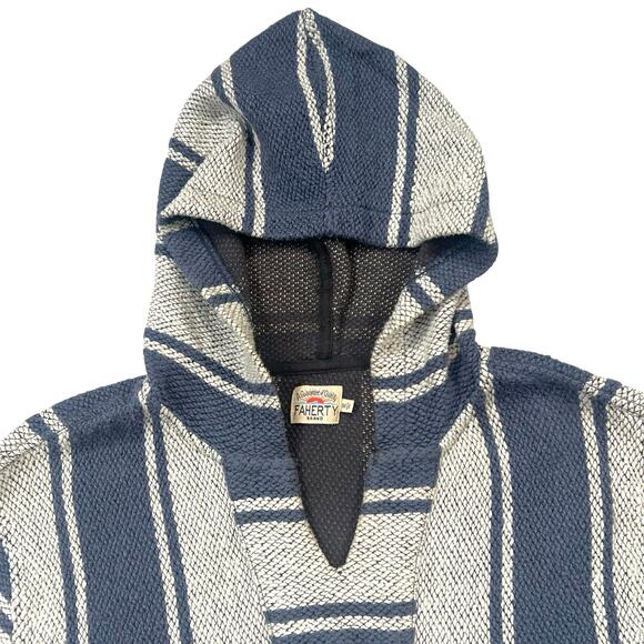 Faherty Brand Baja Stripe Hoodie Pullover Men’s M Blue Cream Cotton Retail $168 - Picture 1 of 10